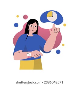 Mental health concept with people scene in the flat cartoon design. The girl has good time management and therefore finds time for herself. Vector illustration.
