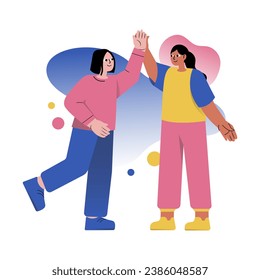Mental health concept with people scene in the flat cartoon design. Two girlfriends have not seen each other for a long time and met to spend time together. Vector illustration.