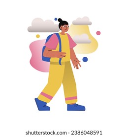 Mental health concept with people scene in the flat cartoon design. The girl walks a lot to keep her psychological state normal. Vector illustration.
