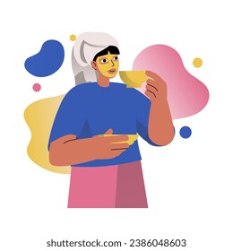 Mental health concept with people scene in the flat cartoon design. The woman arranged a beauty day for herself and is resting from work. Vector illustration.