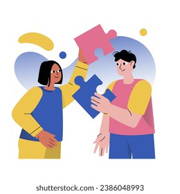 Mental health concept with people scene in the flat cartoon design. Friends spent time together solving interesting logic problems. Vector illustration.