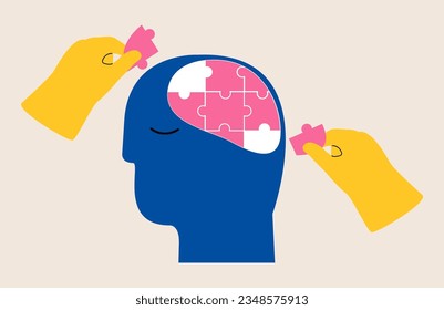 Mental health concept. Psychotherapy and solving mental problems. Colorful vector illustration
