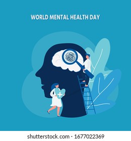 Mental health concept with small people. World mental health day.Psychological support. Vector illustrationcan use for landing page, web, mobile, app, banner, poster, flyer