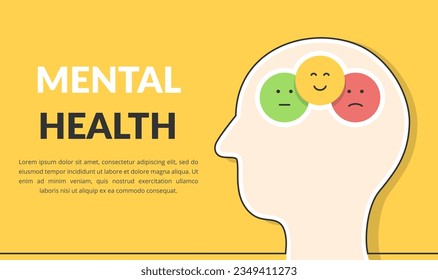 Mental health concept with smiles inside human head profile, vector eps10 illustration