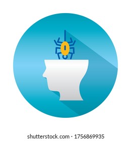 mental health concept, spider on human head icon over white background, block gradient style, vector illustration