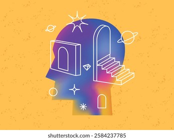 Mental Health concept, Surreal, Psychology, Dream, creative mind poster illustration