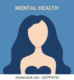 mental health concept. Women's psychology. Portrait of a girl without a face on a blue background. book cover. psychology personality disorder