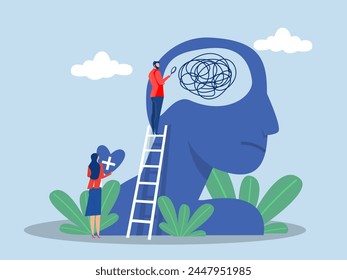 Mental health concept  World mental health day.Person head people treating personality disorder National Mental Health Psychological support. vector