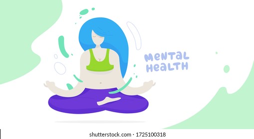 Mental health concept with yoga woman. Self-care brain development. Online psychotherapy illustration. Eps10 vector
