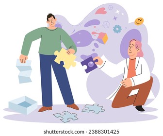 Mental health counseling vector illustration. The mental health counseling metaphor likens therapist to guide, leading patients towards brighter future Emotional comfort and validation are provided