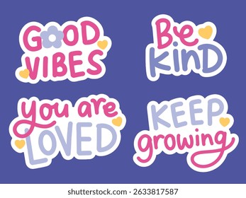 Mental health daily affirmation sticker set hand drawn collection