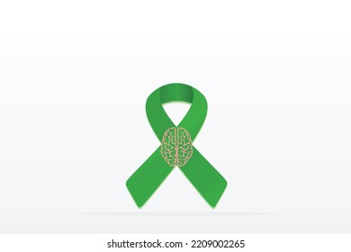 Mental Health Day Concept Banner Design With Green Ribbon With Brain Icon.10 October World Mental Health Day