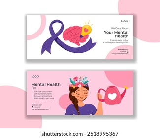 Mental Health Day Horizontal Banner Flat Cartoon Hand Drawn Templates Background Illustration