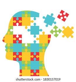 Mental Health Day Human Profile With Puzzle Pieces Vector Illustration Design