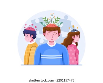 Ilustración del día de la salud mental con un grupo de personas con una salud mental diversa.
Día de la Salud Mental, 10 de octubre.
Concienciación sobre la salud mental.
Adecuado para banner, afiche, web, volante, etc.