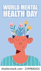 mental health day man profile and heart in brain with icons vector illustration design. adobe illustrator.