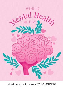 mental health day poster with a brain