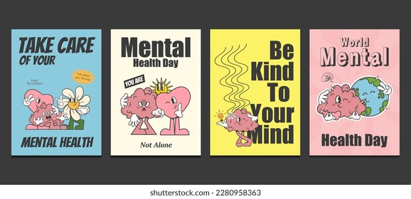 mental health day posters, vector illustration