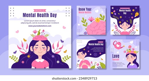 Mental Health Day Social Media Post Flat Cartoon Hand Drawn Templates Background Illustration