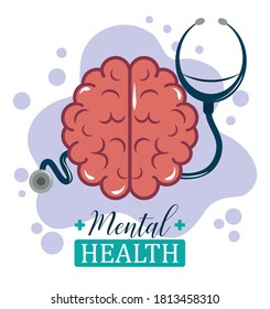 Mental Health Day Stethoscope Human Brain Stock Vector (Royalty Free ...