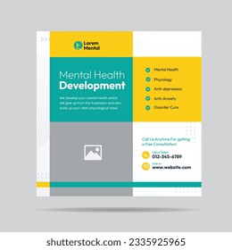 Mental Health Development Social Media Post or phycological health treatment banner template
