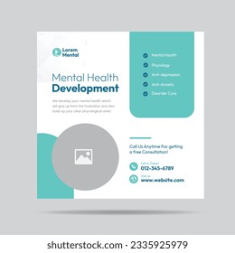 Mental Health Development Social Media Post or phycological health treatment banner template