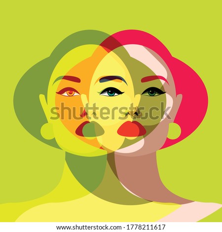 Mental Health Disorder -  duplicate woman's face - two women in one - double personality