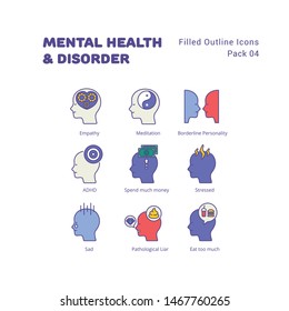 Mental Health and Disorder filled outline icons set