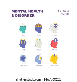 Mental Health and Disorder flat icons set 