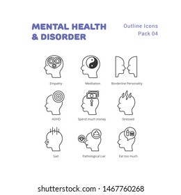 Mental Health and Disorder outline icons set