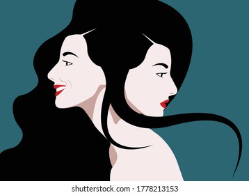 Mental Health Disorder -  two women in one - dual personality - bipolar - doubt