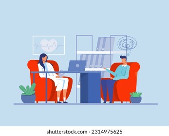 Mental health ,Doctor talk to patient people order versus confusion,The opposite mindset chaos in the head and chaos in the head Concept Vector illustration