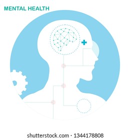 Mental health drawing on white background. Vector illustration, no transparency, no gradients.