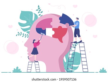 Mental Health Due To Psychology, Depression, Loneliness, Illness, Brain Development, or Hopelessness. Psychotherapy And Mentality Healthcare. Illustration