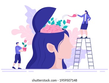 Mental Health Due To Psychology, Depression, Loneliness, Illness, Brain Development, or Hopelessness. Psychotherapy And Mentality Healthcare. Illustration