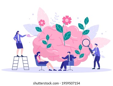 Mental Health Due To Psychology, Depression, Loneliness, Illness, Brain Development, or Hopelessness. Psychotherapy And Mentality Healthcare. Illustration