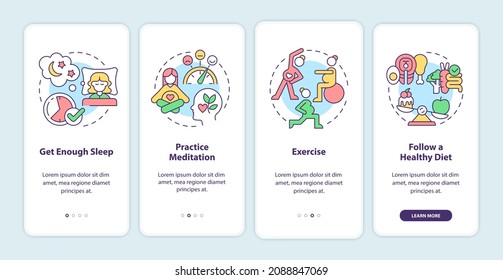 Mental health during pregnancy onboarding mobile app page screen. Get enough sleep walkthrough 4 steps graphic instructions with concepts. UI, UX, GUI vector template with linear color illustrations