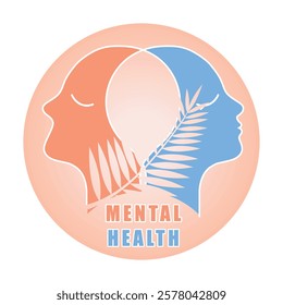 Mental health and emotional balance. A profile that symbolizes psychological well-being and calm. Mental Health concept. Flat vector illustration.