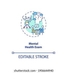 Mental health exam concept icon. CFS diagnostics idea thin line illustration. Psychological disorders. Patient cognitive functioning. Vector isolated outline RGB color drawing. Editable stroke