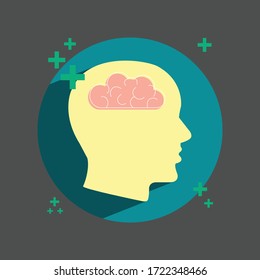 Mental health, flat design, with turquoise, gray, yellow
