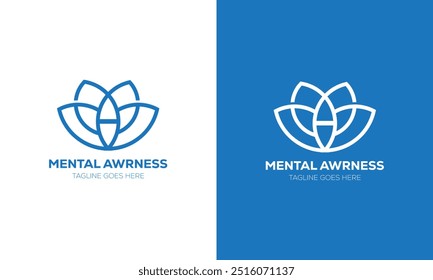 mental health floral logo design. brain with nature symbol line art logo template vector illustration design