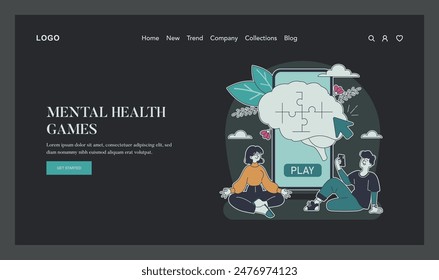 Mental Health Gamification concept. Interactive games promote psychological well-being. Mindful relaxation and stress relief activities. Vector illustration.