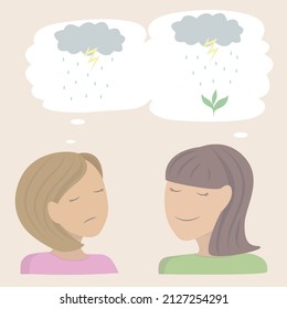 Mental health. The girl is sad, thinking about bad things. See the good in everything.