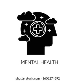 Mental Health Glyph Icon. Emotional Wellness. Treatment And Consultation. Stress Relief And Wellbeing. Psychological Support. Calm Mind. Silhouette Symbol. Negative Space. Vector Isolated Illustration