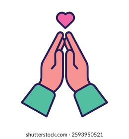 Mental health gratitude hands icon style illustration