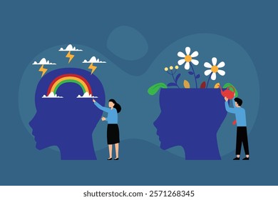 Mental Health Growth and Positive Transformation 2d flat vector illustrations