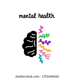 Mental Health Hand Drawn Creative Mind Logo In Cartoon Comic Style Vibrant Colors Neurology Illness Awareness Print Poster Card Banner