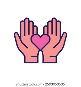 Mental health hands holding heart icon style illustration