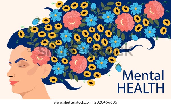 Mental Health Happy Woman Flowers Inside Stock Vector (Royalty Free ...