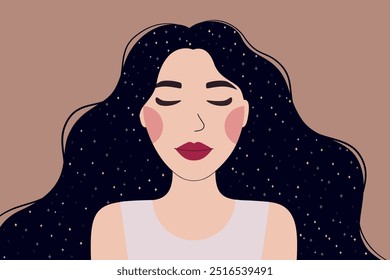 Salud mental, Armonía, Cuidados personales. Ilustración vectorial plana para la concienciación del Día Mundial de la Salud Mental. La mujer feliz se siente sana, tranquila, relajada